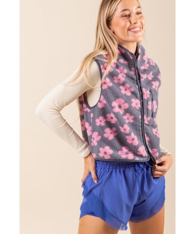 Women's Print Fleece Vest – Full Zip Up Printed Sleeveless Casual Warm Outerwear Denim Mix $12.60 Jackets