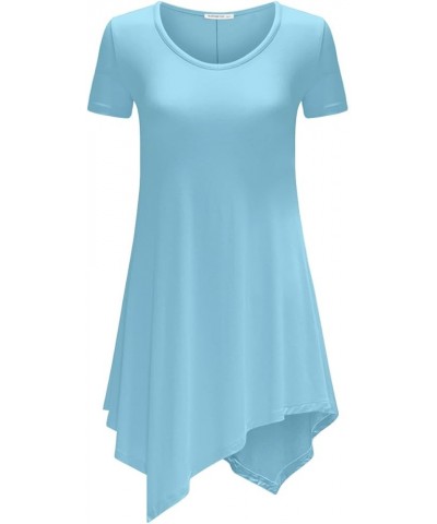 Women's Short Sleeve Swing Shirt Casual Tunic Top Aqua_2323 $11.50 Tops