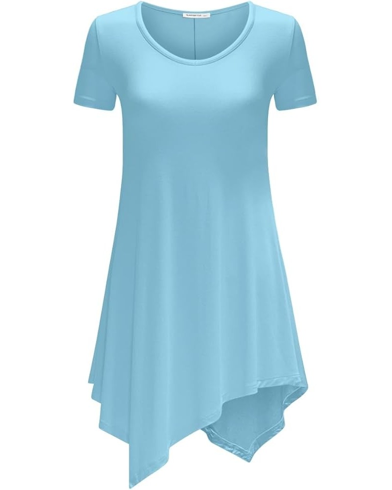 Women's Short Sleeve Swing Shirt Casual Tunic Top Aqua_2323 $11.50 Tops