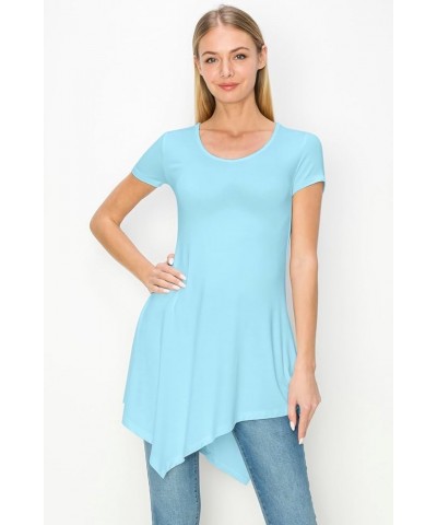 Women's Short Sleeve Swing Shirt Casual Tunic Top Aqua_2323 $11.50 Tops