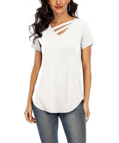 Women's 3/4 Sleeve Tops V Neck Tunic Tops Irregular Hem Blouses Casual Loose T-Shirts A1 White Short Sleeve $17.27 Tops