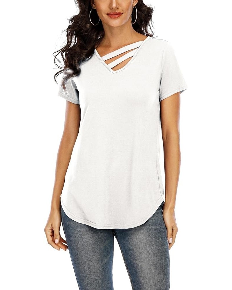 Women's 3/4 Sleeve Tops V Neck Tunic Tops Irregular Hem Blouses Casual Loose T-Shirts A1 White Short Sleeve $17.27 Tops