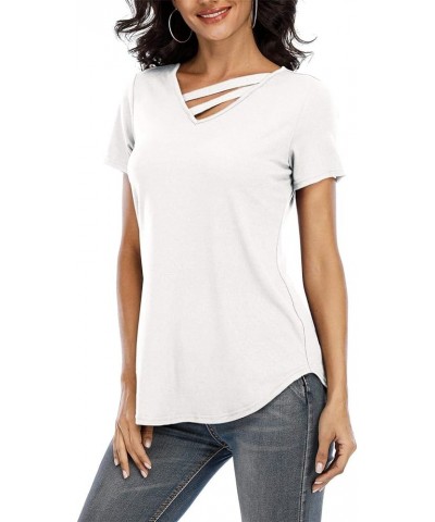 Women's 3/4 Sleeve Tops V Neck Tunic Tops Irregular Hem Blouses Casual Loose T-Shirts A1 White Short Sleeve $17.27 Tops