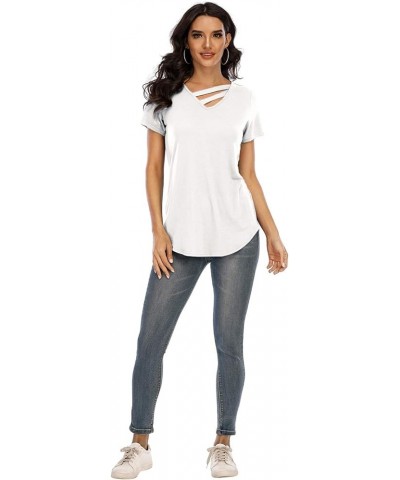 Women's 3/4 Sleeve Tops V Neck Tunic Tops Irregular Hem Blouses Casual Loose T-Shirts A1 White Short Sleeve $17.27 Tops