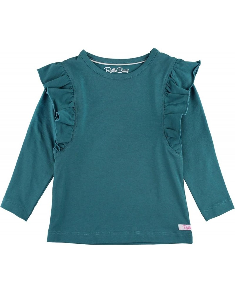 RuffleButts® Baby/Toddler Girls Ruffled Knit Top w/Bell Sleeve Colonial Blue $11.50 Tanks