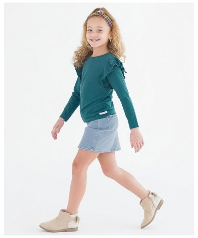 RuffleButts® Baby/Toddler Girls Ruffled Knit Top w/Bell Sleeve Colonial Blue $11.50 Tanks