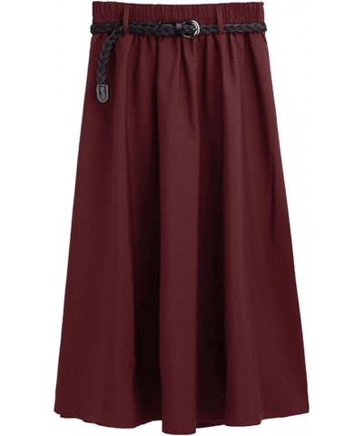 Women's Elastic High Waist Boho Maxi Skirt Ruffle A Line Swing Long Skirts Long Skirt with Pockets Red-c $9.24 Skirts