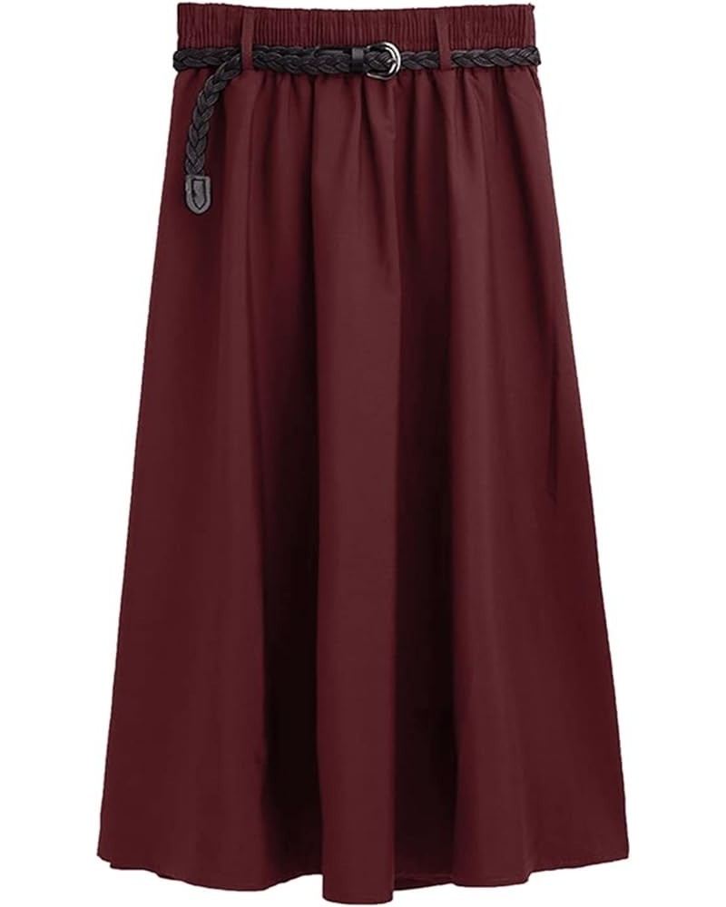 Women's Elastic High Waist Boho Maxi Skirt Ruffle A Line Swing Long Skirts Long Skirt with Pockets Red-c $9.24 Skirts