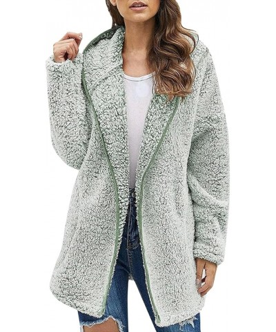 Women 2023 Fall Winter Fleece Jacket Zipper Long Sleeve Casual Solid Color Lapel Coat Outwear with Pockets 02-green $9.13 Jac...