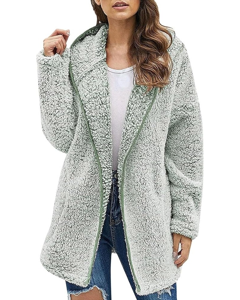 Women 2023 Fall Winter Fleece Jacket Zipper Long Sleeve Casual Solid Color Lapel Coat Outwear with Pockets 02-green $9.13 Jac...