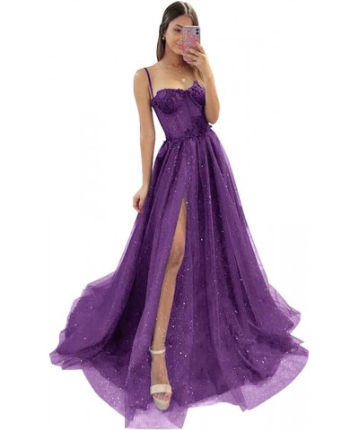 Women's Sweetheart Lace Prom Dresses Long Ball Gown A-Line Tulle 3D Flowers Formal Evening Gowns Purple $45.89 Dresses