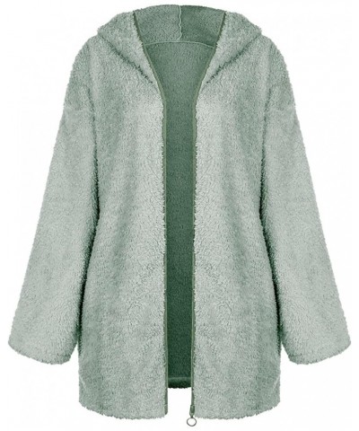 Women 2023 Fall Winter Fleece Jacket Zipper Long Sleeve Casual Solid Color Lapel Coat Outwear with Pockets 02-green $9.13 Jac...