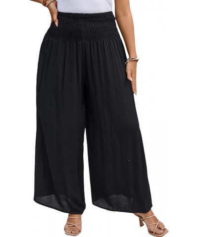 Women's Plus Size Casual Shirred High Waist Wide Leg Pants Loose Palazzo Pants Black $11.95 Pants