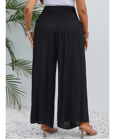 Women's Plus Size Casual Shirred High Waist Wide Leg Pants Loose Palazzo Pants Black $11.95 Pants