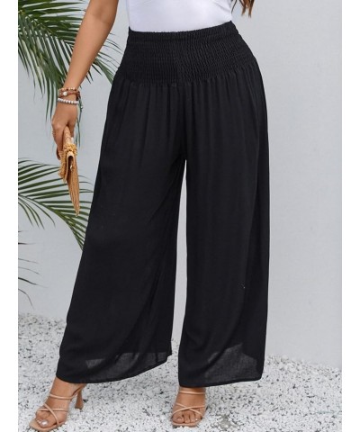 Women's Plus Size Casual Shirred High Waist Wide Leg Pants Loose Palazzo Pants Black $11.95 Pants