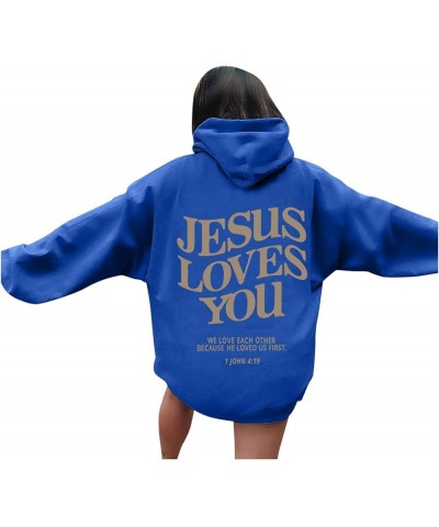 Oversized Hoodie for Women Christian Religious Jesus Loves You Hooded Hoodies Causal Sweatshirts with Pockets Pullover 07-blu...