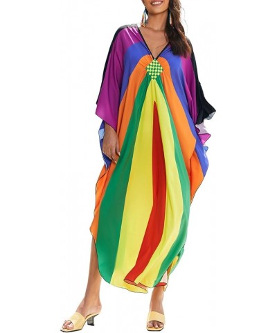 Kaftan Dresses Cover Up for Swimwear Women Plus Size Animal Print Caftan Resort Dress A-colorful Stripes 2 $16.45 Swimsuits