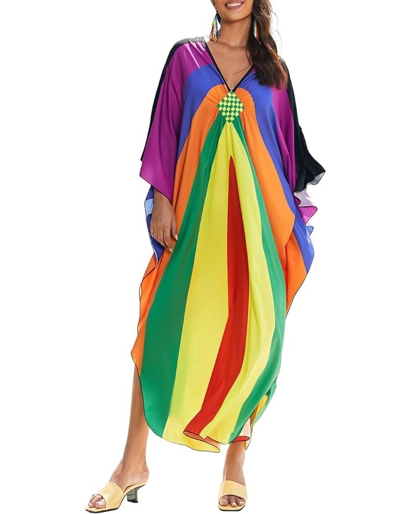 Kaftan Dresses Cover Up for Swimwear Women Plus Size Animal Print Caftan Resort Dress A-colorful Stripes 2 $16.45 Swimsuits