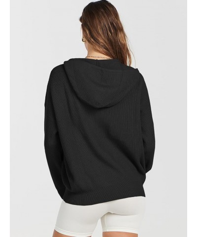 Women's Zip Up Sweater Hoodies 2024 Oversized Casual hooded Jacket Long Sleeve Ribbed Knit Sweatshirts Black $22.05 Sweaters