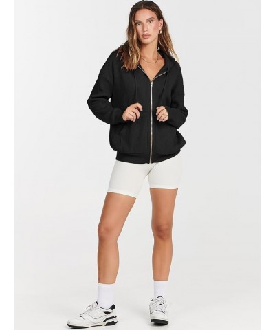 Women's Zip Up Sweater Hoodies 2024 Oversized Casual hooded Jacket Long Sleeve Ribbed Knit Sweatshirts Black $22.05 Sweaters