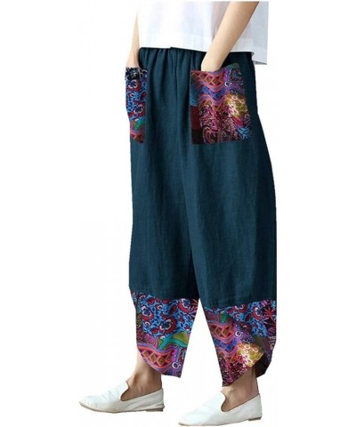 Patchwork Pants Women Hippie Plus Size Summer Boho Cropped Harem Pants Cool Breathable Wide Leg Trousers with Pockets Navy $7...