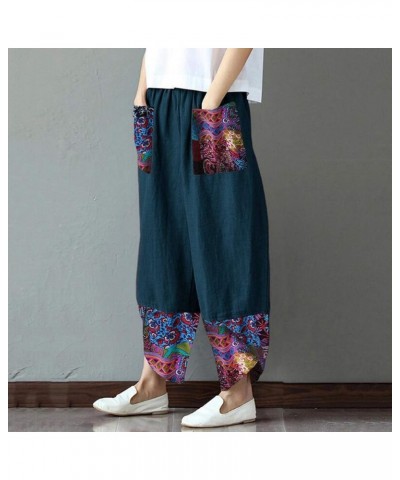 Patchwork Pants Women Hippie Plus Size Summer Boho Cropped Harem Pants Cool Breathable Wide Leg Trousers with Pockets Navy $7...