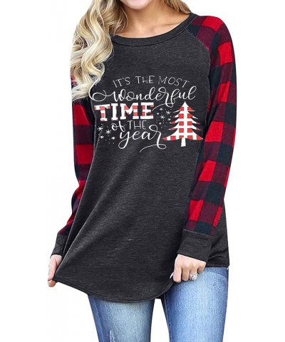 Christmas Long Sleeve Shirts for Women Christmas Plaid Raglan Baseball T Shirt Holiday Graphic Tee Tops Grey White $11.96 T-S...