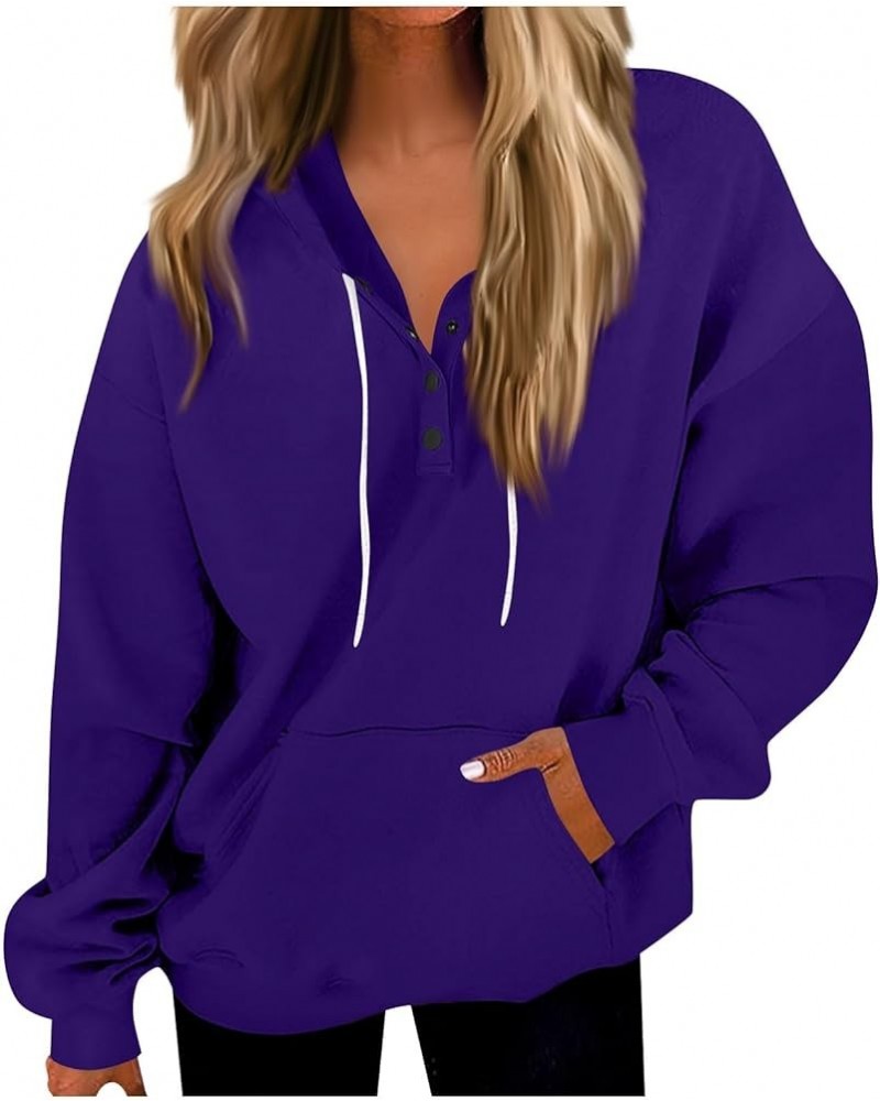 Quarter Zip Hoodies for Women Fall Winter Oversized Sweatshirts Teen Girl Pullover with Pocket D-purple $11.97 Hoodies & Swea...