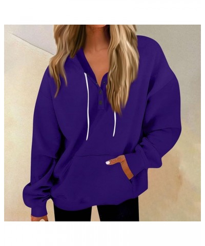 Quarter Zip Hoodies for Women Fall Winter Oversized Sweatshirts Teen Girl Pullover with Pocket D-purple $11.97 Hoodies & Swea...