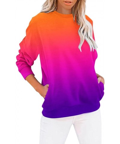 Women Sweatshirt Cute Graphic Tees Pullover Long Sleeve Crewneck Casual Tops Fashion Outfits Clothes L02_orange $8.80 Activewear