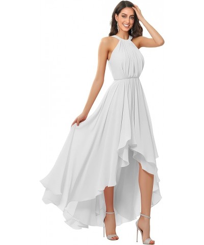 Women's Halter Chiffon Bridesmaid Dresses High Low for Wedding A-Line Pleated Formal Gown with Pockets White $31.34 Dresses