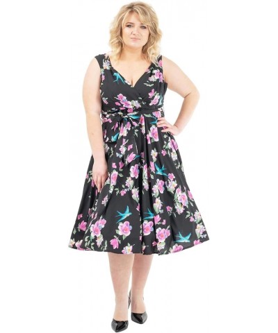 Women's Plus Size Dresses Floral Retro Rockabilly 40s and 50s Vintage Bridesmaid Dresses Floral Black $15.00 Dresses