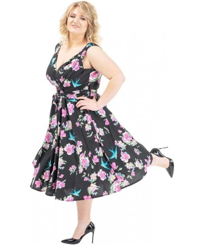 Women's Plus Size Dresses Floral Retro Rockabilly 40s and 50s Vintage Bridesmaid Dresses Floral Black $15.00 Dresses