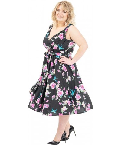 Women's Plus Size Dresses Floral Retro Rockabilly 40s and 50s Vintage Bridesmaid Dresses Floral Black $15.00 Dresses