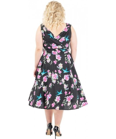 Women's Plus Size Dresses Floral Retro Rockabilly 40s and 50s Vintage Bridesmaid Dresses Floral Black $15.00 Dresses