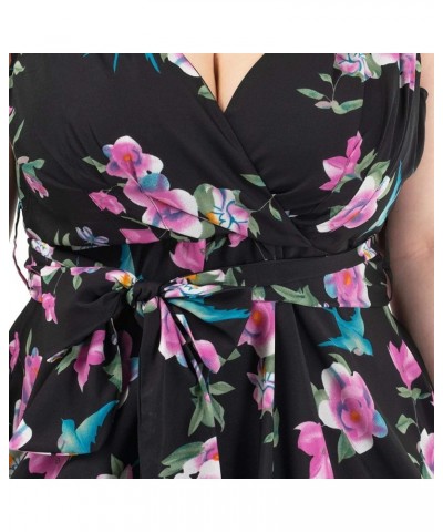 Women's Plus Size Dresses Floral Retro Rockabilly 40s and 50s Vintage Bridesmaid Dresses Floral Black $15.00 Dresses