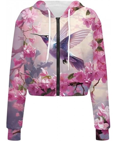 Women's Hooded Sweatshirt Long Sleeve Crop Top Pullover Shirt Casual Zip up Athletic Hoodie Jacket S-5XL 0 Hummingbird Floral...