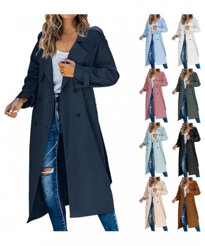 Trench Coat Women Fall Jackets Women's Double Breasted Long Trench Coat Windproof Classic Lapel Slim Overcoat with Belt A-nav...