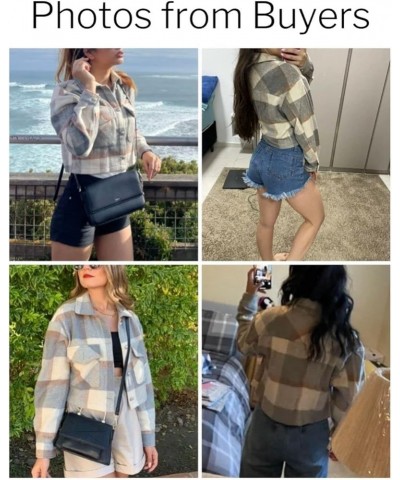 Women’s Cropped Wool Blend Plaid Shacket Long Sleeve Button Down Flannel Shirt Jacket Coat 01 Blue $16.51 Coats