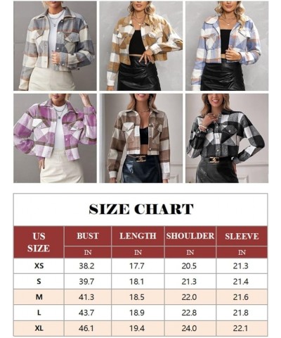 Women’s Cropped Wool Blend Plaid Shacket Long Sleeve Button Down Flannel Shirt Jacket Coat 01 Blue $16.51 Coats