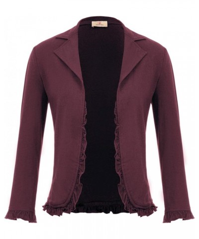 Women Business Casual Cropped Blazer Jacket Open Front Cotton Cardigan Burgundy $17.22 Blazers