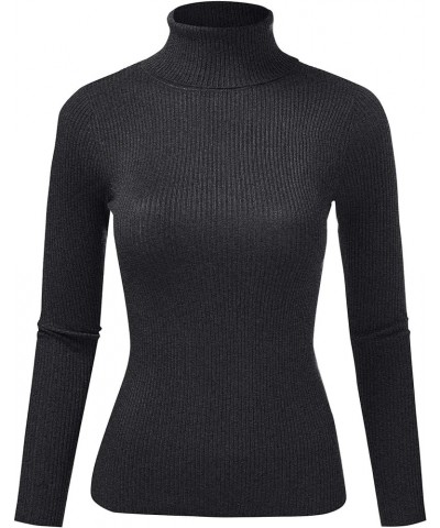 Women Classic Comfort Slim Fit Ribbed Long Sleeve Turtleneck Pull Over Top Charcoal $12.88 Sweaters