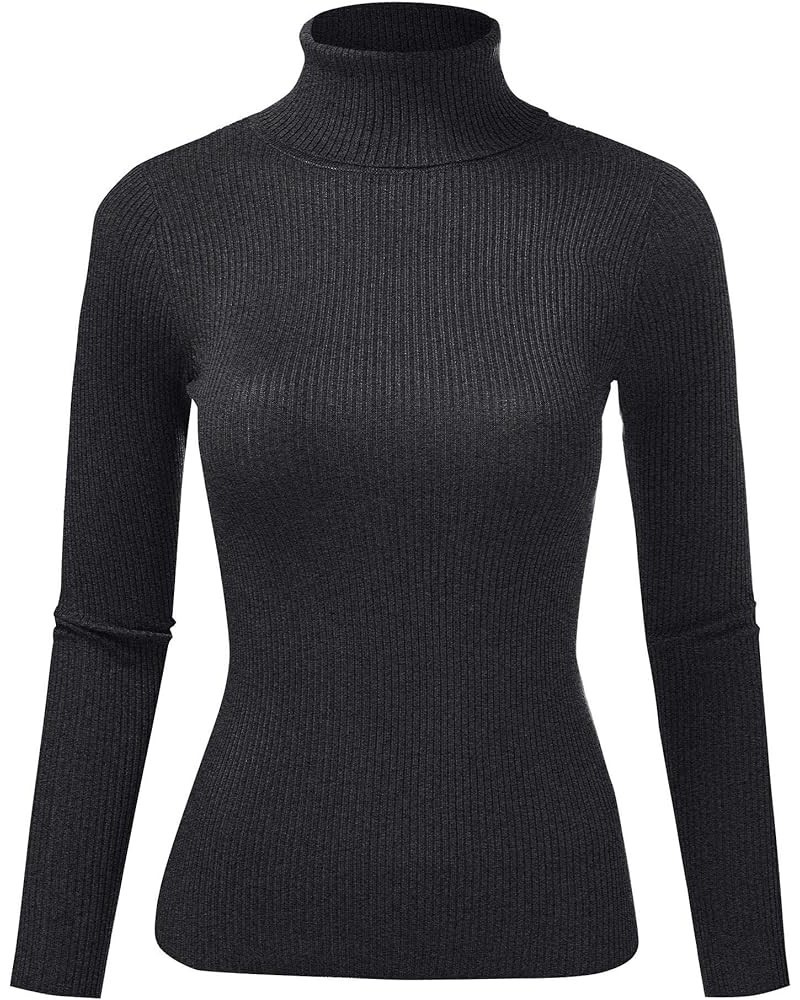 Women Classic Comfort Slim Fit Ribbed Long Sleeve Turtleneck Pull Over Top Charcoal $12.88 Sweaters