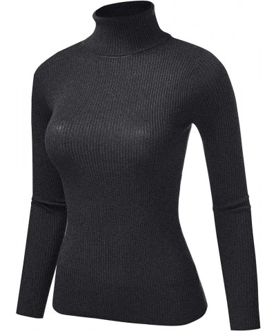 Women Classic Comfort Slim Fit Ribbed Long Sleeve Turtleneck Pull Over Top Charcoal $12.88 Sweaters