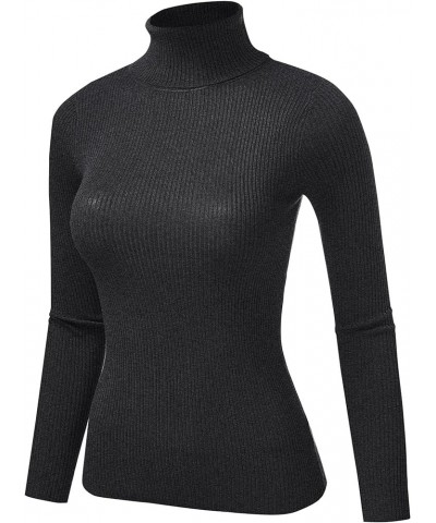 Women Classic Comfort Slim Fit Ribbed Long Sleeve Turtleneck Pull Over Top Charcoal $12.88 Sweaters