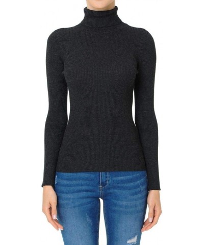 Women Classic Comfort Slim Fit Ribbed Long Sleeve Turtleneck Pull Over Top Charcoal $12.88 Sweaters