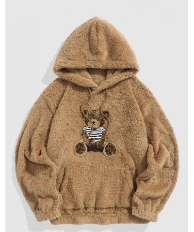 Womens Long Sleeve Fuzzy Hoodies Cute Bear Graphic Plush Hooded Sweatshirt Warm Pullover Top with Pockets 02-khaki $15.30 Hoo...