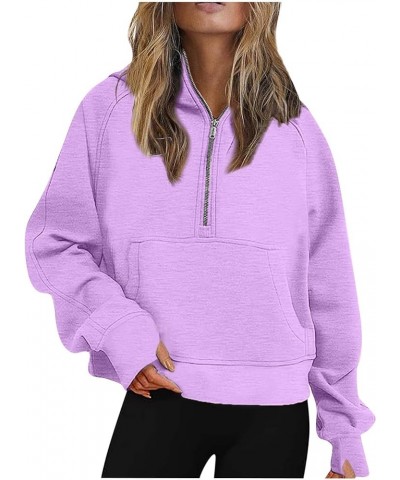 Oversized Hoodies For Women Zip Up Long Sleeve Hooded Sweatshirts Casual Quarter Zip Pullover Tops Fall Y2K Clothes J018-purp...