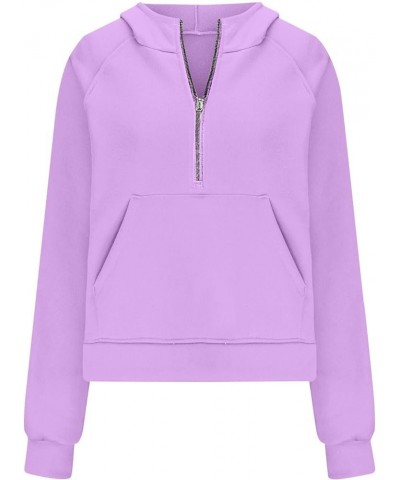 Oversized Hoodies For Women Zip Up Long Sleeve Hooded Sweatshirts Casual Quarter Zip Pullover Tops Fall Y2K Clothes J018-purp...