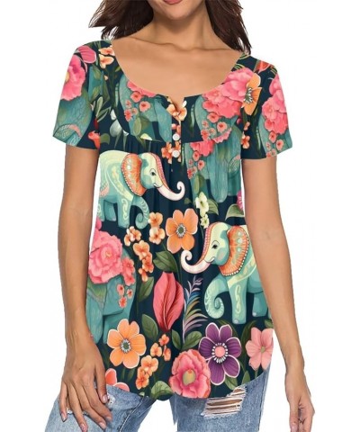 Womens Tops Short Sleeve Clothes Teen Girls Tunic Floral Elephant $11.07 Tops